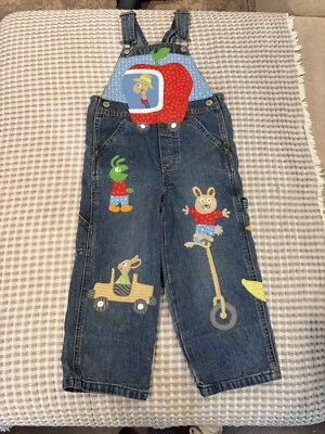Custom Embroidered Patch Denim Bib Overalls 3T Old Navy Animal Friends School - Image 1 of 4