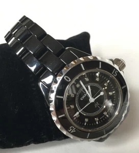 CHANEL J12 Diamonds Black Ceramic Ladies Watch H1625 pre-owned - Picture 1 of 7
