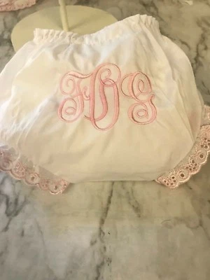 Monogrammed  Baby Bloomers Size Newborn-24M White or Pink Trim - Image 1 of 4