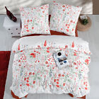 Linge de lit 135 x 200 cm. Blanc, 2 pièces, fleuri avec motif fleur rouge. Eleyse