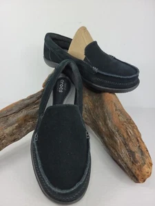 CROCS Triple Comfort Womens Sz 7 Black Suede Leath Cushioned Slip on Loafer EUC - Picture 1 of 12