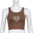 Womens Sleeveless for Crop Top Ribbed Knit Leopard Printed Bodycon Mini Ves
