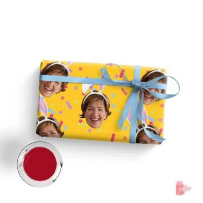 Personalized Fun Gift Wrapping Paper Roll w/ Photo Face Cut Whimsical Bunny Ears - Image 1 of 4