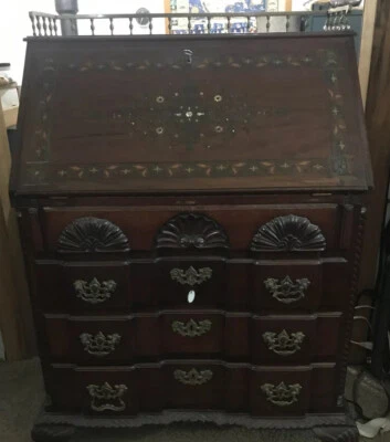 R.J. Horner Antiguo Caoba Chippendale Inclinado Frontal Talla Incrustación Northwind Foto 1 de 4