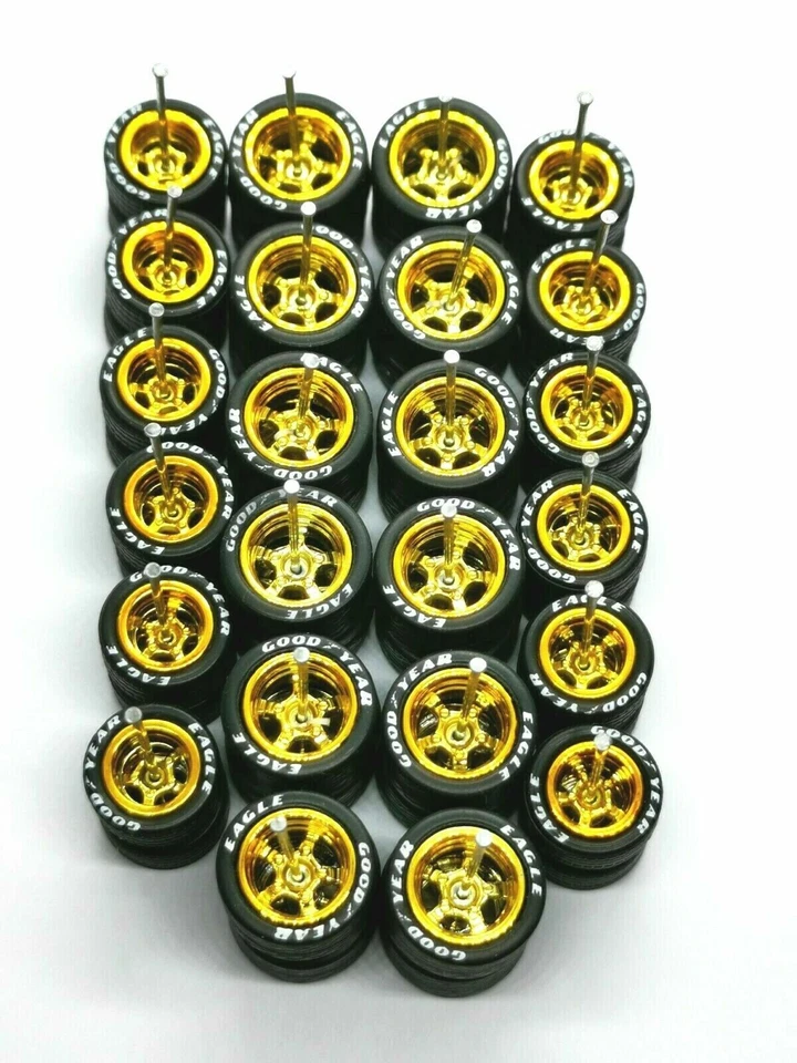 Hot Wheels ✨ GOOD YEAR ✨ 5 SPEICHEN Gummireifen 12 Sets GOLD Farbe 10mm 1:64 - Bild 1 von 4