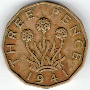 1941 THREE PENCE FROM THE UK ~ YOU GRADE IT ~ PLEASE SEE THE SCAN  stk p 100 - Picture 1 of 4