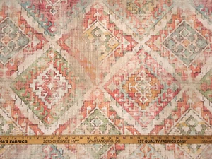 P Kaufmann OMARI TAPESTRY GINGER Red Green Orange Blue Weathered Print Fabric - Picture 1 of 4
