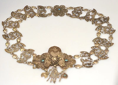 古董 OTTOMAN 土耳其银色皮带 带 TURQUOISE ACCENTS 20 世纪初 — 第 1/4 张图片