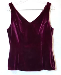 White House Black Market Tank Top Womens 6 Burgundy Velour Stretch V Neck Back - Picture 1 of 12