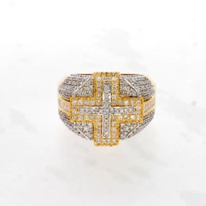 Men's 10k Yellow Gold Natural Round & Baguette Diamond Cluster Pinky Ring 2.20Ct - Picture 1 of 4