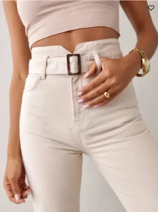 Reformation Jeans Womens 25 Cynthia Belted High Rise Straight Beige Denim 44106 - Picture 1 of 11