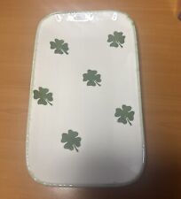 Made In Portugal 🍀 Shamrock Platter White With Clover & Green Edges 10" x 6"