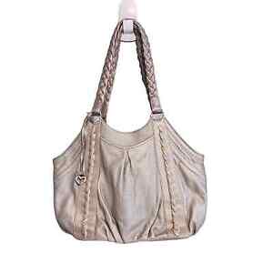 Brighton Leather Handbag Silver Satchel with Braided Handles