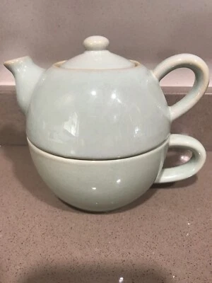 Pier 1 Adorable Round Light Green Teapot And Tea Cup Mug Set - Image 1 of 4