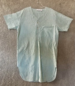 The Vermont Country Store Medium Green WhiteStriped Seersucker Cotton Nightgown - Picture 1 of 3