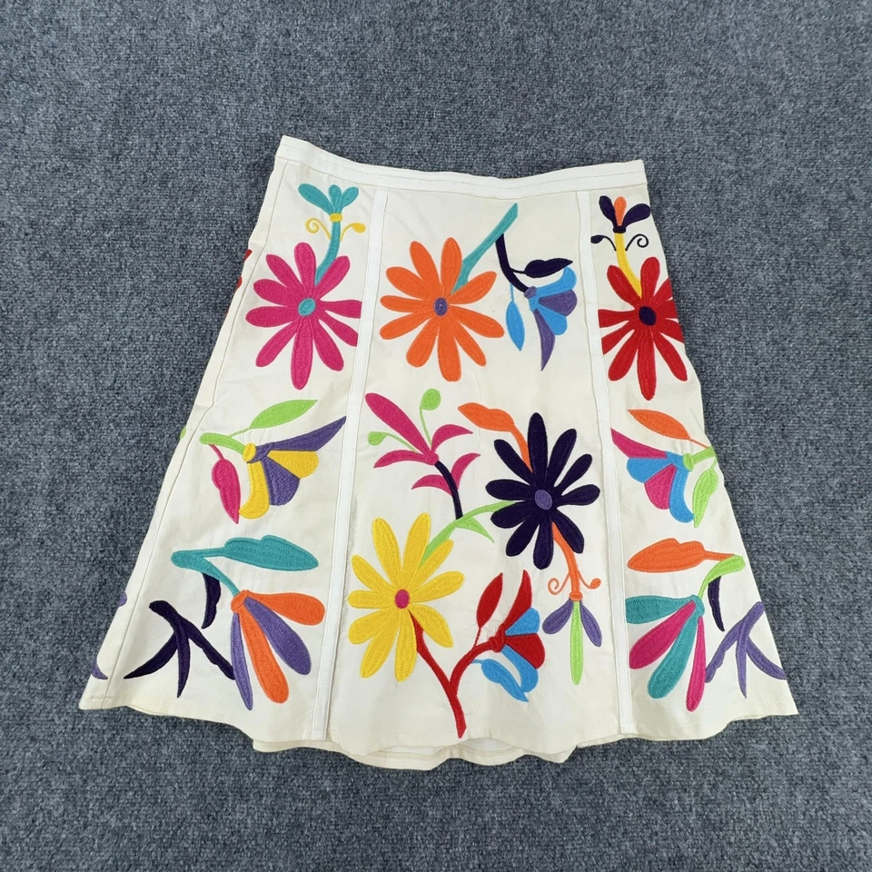 Falda Tory Burch Mujer 8 Crema Colorida Floral Bordada Algodón Boho Foto 1 de 4