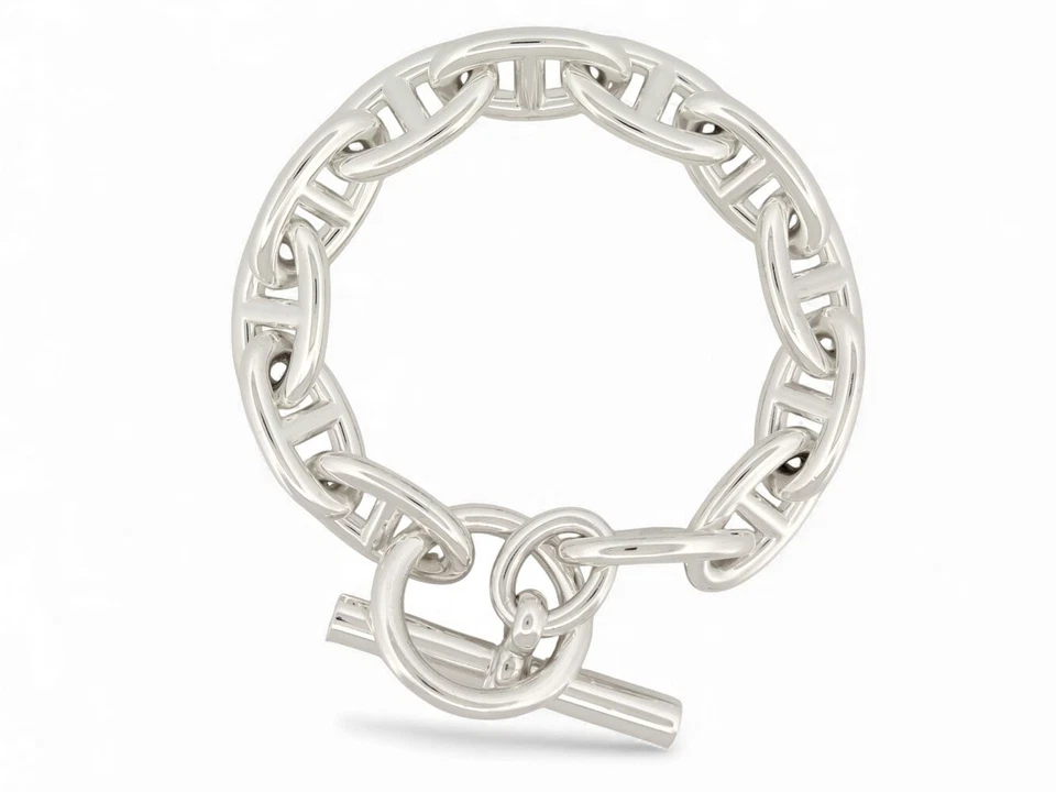 NEUF BRACELET HERMES CHAINE D'ANCRE GM H101672B 12 MAILLONS ARGENT 70GR SILVER - Photo 1/1