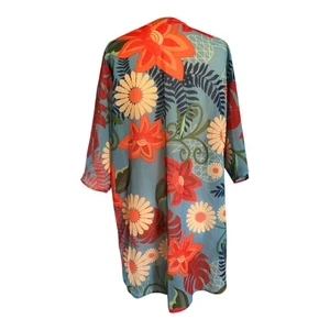 NWOT Blue Floral Kimono with Red and Orange Flowers Size Small - Picture 1 of 6