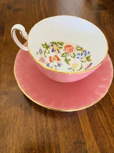 Aynsley Oban Salmon Pink Floral Teacup and Saucer Butterfly Limited Edition 2000 - Picture 1 of 5