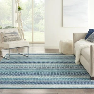 New Rug Area Coastal Geometric Indoor Carpet Blue Soft Modern Charm Accent Navy - Picture 1 of 7