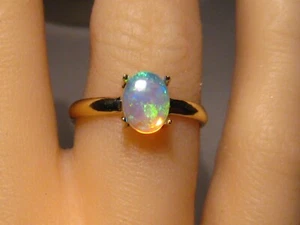Opal Ring  , Solid  14k yellow gold  -  Blue and Green crystal opal - Picture 1 of 9