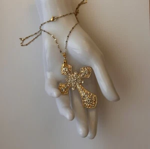 Goldfarbene große viktorianische Kreuz Halskette Kette religiös Gothic Grunch Whimsgoth - Bild 1 von 11