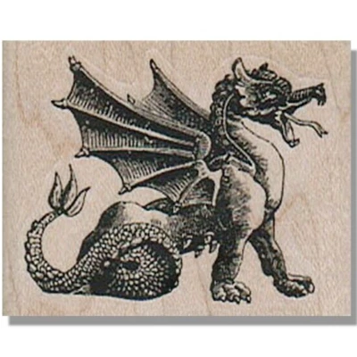 Sello de goma montado, DRAGÓN, fantasía, alas, mito, sello animal, respiración de fuego Foto 1 de 2