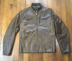 Harley Davidson Cafe Brown Leather Zip Up Jacket Vintage White Label Racer Sz 36 - Picture 1 of 12