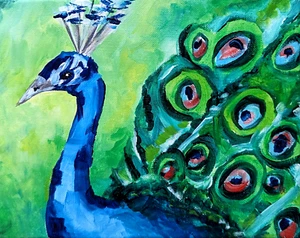 Original Bird Painting Abstract Collectible Peacock 8x10 Art By Samantha McLean - Picture 1 of 5