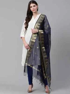 Fashion Traditional Women's Blue Dupatta Scarves & Wraps Thread Embroidered Art - Picture 1 of 2