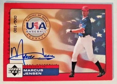 Marcus Jensen RC 2000 USA Baseball Touch of Gold Auto 001/500 Rays Athletics A2 - Image 1 of 2