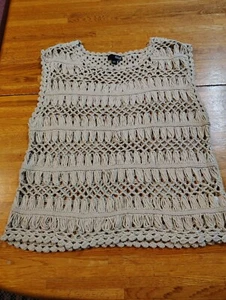 Crochet Cover Up Boho Popover Beige Tostado Mujer Grande - Imagen 1 de 7