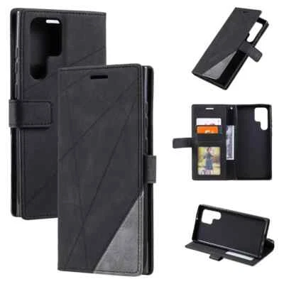 For Samsung Galaxy S25 S24 S23 S22 Wallet Case Black Leather Phone Cover - Image 1 of 4