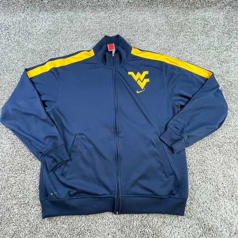 West Virginia University WVU Jacket Mens Large Nike Blue Yellow Full Zip Cover