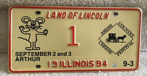 IL Special Event License Plate 1994 Amish Cheese Festival Arthur #1 FREE SHIP - Picture 1 of 5
