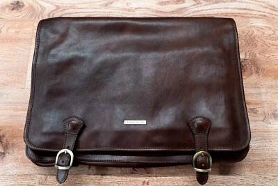 Dark brown leather messenger bag briefcase Foto 1 de 4