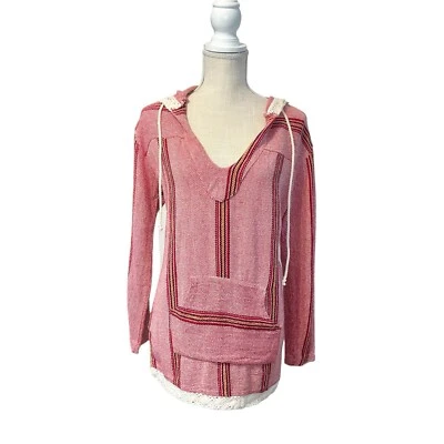 Vintage Havana Poncho Women's Size Small Red & Pink Hooded With Lace Hem Detail - Image 1 of 4
