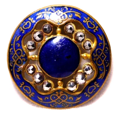 БОЛЬШАЯ антикварная эмалированная КНОПКА из проколотой латуни и ограненной стали ИЗЯЩНАЯ 1 и 1/4 - Изображение 1 из 4