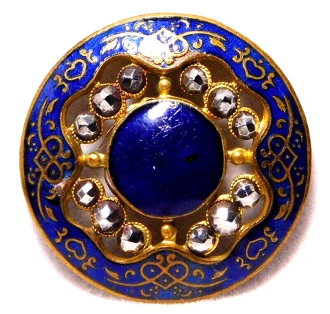 LARGE Antique Vtg Enamel BUTTON Pierced Brass & Cut Steels NICE #J1 Cover