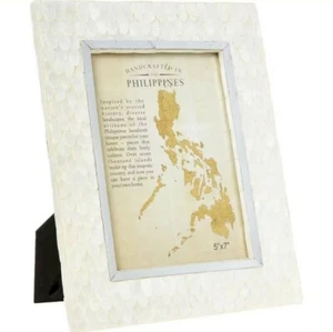 2x White & Silver Tone Oval Tile Photo Frame 5x7in Handcrafted In Philippines - Picture 1 of 4