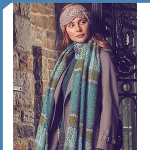 Echo Design New York Lofty Check Oblong Sciarpa Donna Verde Menta Plaid Quadri - Picture 1 of 10