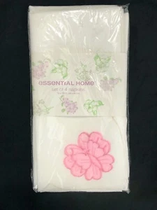 New Vintage Essential Home Set 4 White Cloth Table Napkins Embroidered Butterfly - Picture 1 of 2