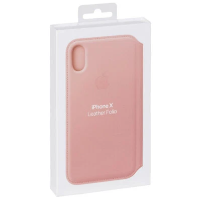 NEW Genuine Apple MRGF2ZM/A Leather Folio Case Cover for iPhone X Soft Pink - Image 1 of 3