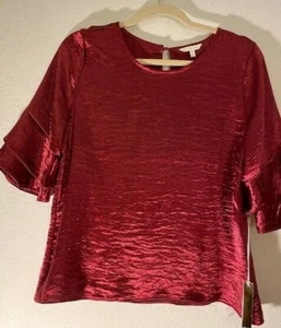 NWT Satin Ruby Red Ruffle Top - Picture 1 of 7