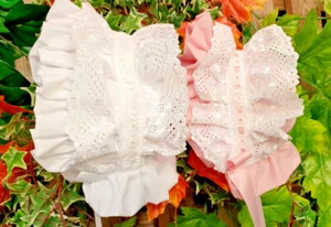 DREAM 0-3 year baby girl frilly traditional lined broderie summer lined bonnet - Picture 1 of 7