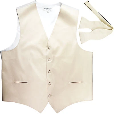 New Men's Formal Vest Tuxedo Waistcoat with free style self-tie Bowtie Ivory - Image 1 of 4