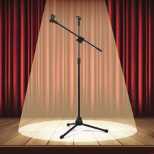 Professional Boom Tripod Microphone Mic Stand Holder Adjustable Black + 2 Clips