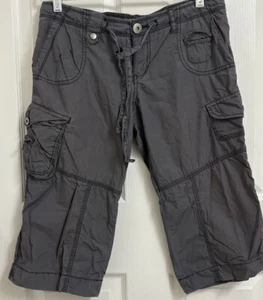 Mossimo Women’s Juniors Capris Gray Size 9 Cargo Pockets Drawstring Waist - Picture 1 of 4