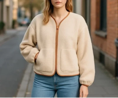 NUEVO SIN ETIQUETAS Mujer EXPRESS Sherpa Marrón Imitación Micro Gamuza Reversible Chaqueta Grande Peluche Foto 1 de 4