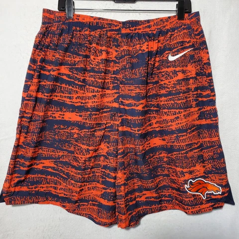 Nike Denver Broncos Shorts Men's XXL NFL Football Orange Blue Embroidered Logo Cover